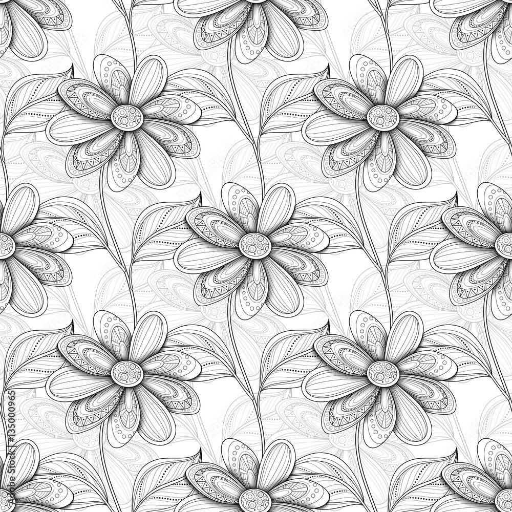 Vector Seamless Monochrome Floral Pattern Vector Seamless Monochrome Floral Pattern