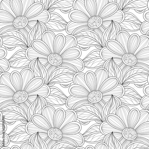 Vector Seamless Monochrome Floral Pattern