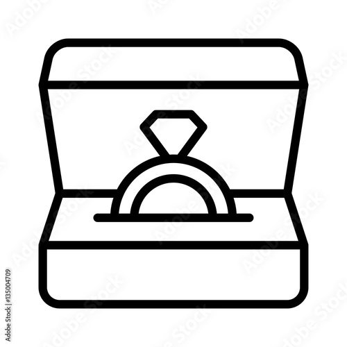 Ring box with engagement or wedding ring line art vector icon for jewelry apps and websites