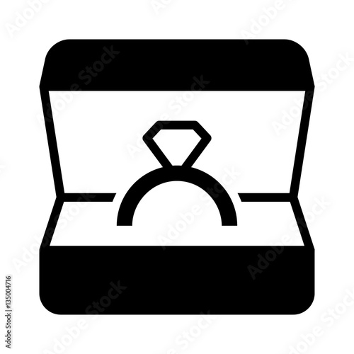 Ring box with engagement or wedding ring flat vector icon for jewelry apps and websites