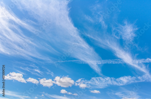 Beautiful blue sky with clouds. Abstract background © olenatur