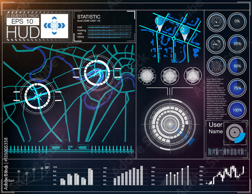 Futuristic user interface. HUD UI. Abstract virtual graphic touch user interface. HUD background outer space. Vector science abstract.  Vector illustration.