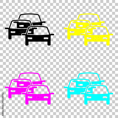 traffic jam icon. Colored set of cmyk icons on transparent background.