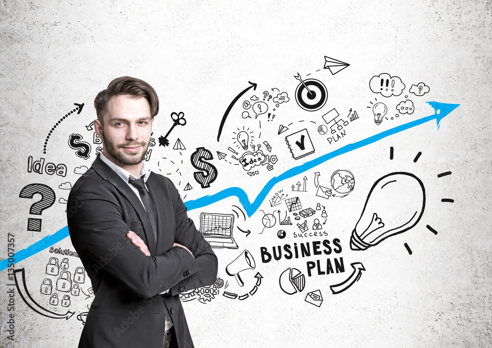 Hipster businessman and business plan icons Hipster businessman and business plan icons