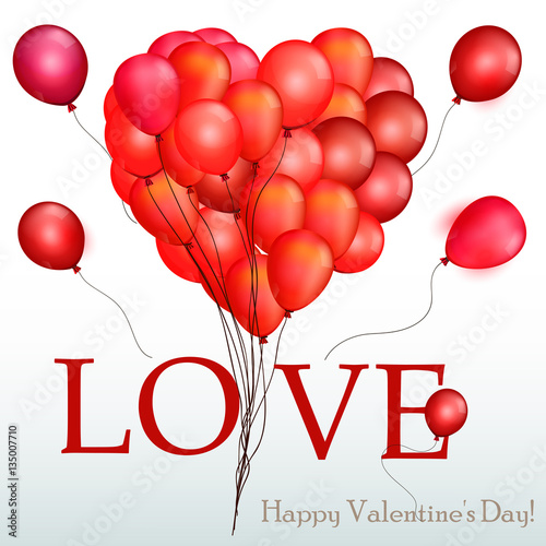 Valentine's Day illustration with red heart shaped air balloons