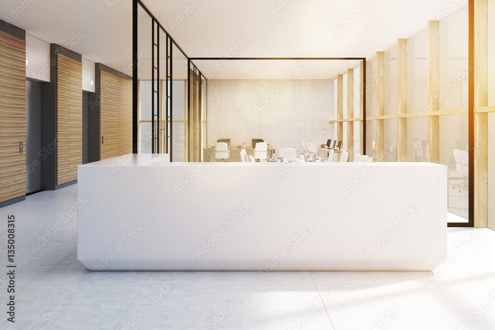 Fototapeta premium White reception and glass office, toned
