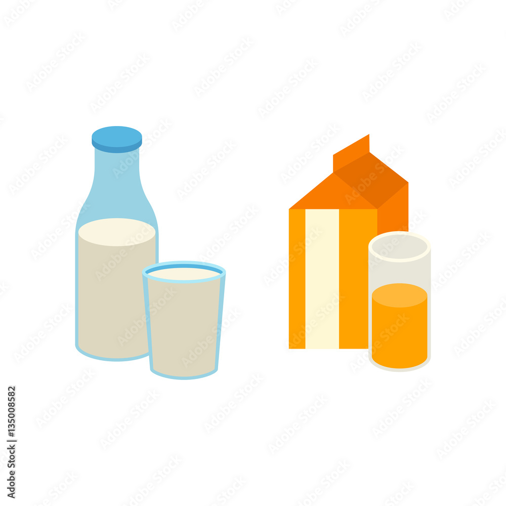 Glass of milk and orange juice vector illustration. Glass of milk and orange juice vector illustration.