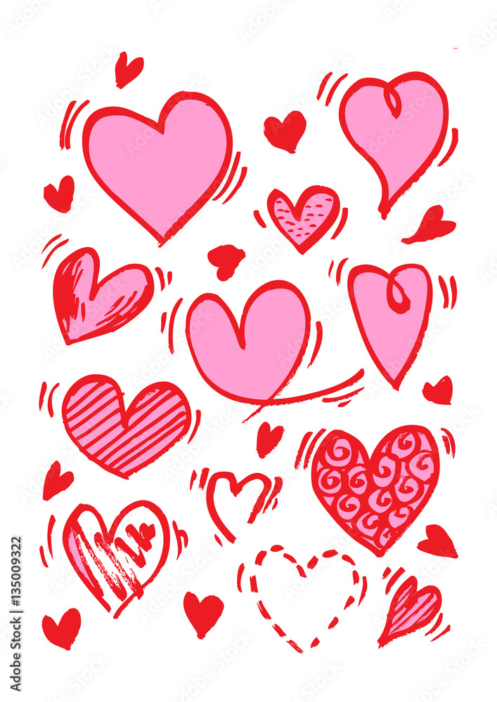 Hearts set. Hand drawn. Design elements for Valentine's day.