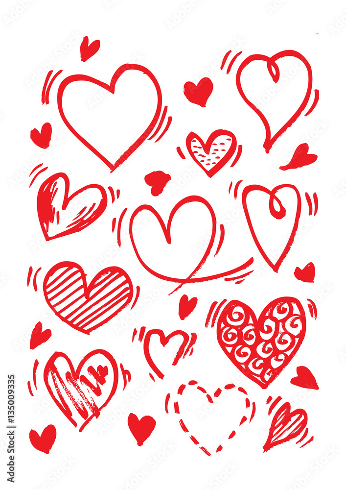 Hearts set. Hand drawn. Design elements for Valentine's day.