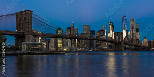 OCTOBER 24  2016 - BROOKLYN NEW YORK - Brooklyn Bridge and NYC skyline seen from Brooklyn at Sunset