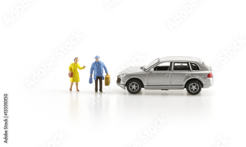 Miniature people with car