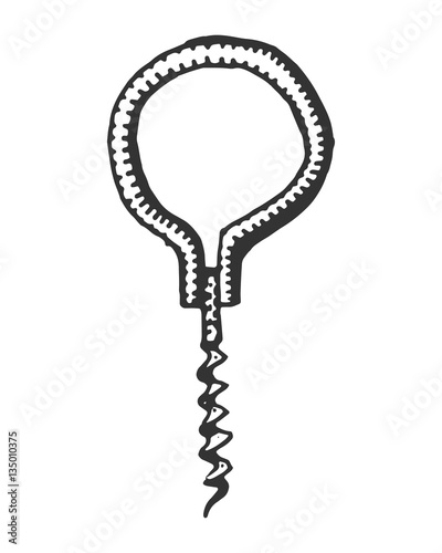 corkscrew isolated on white hand drawn engraved illustration in vintage old
