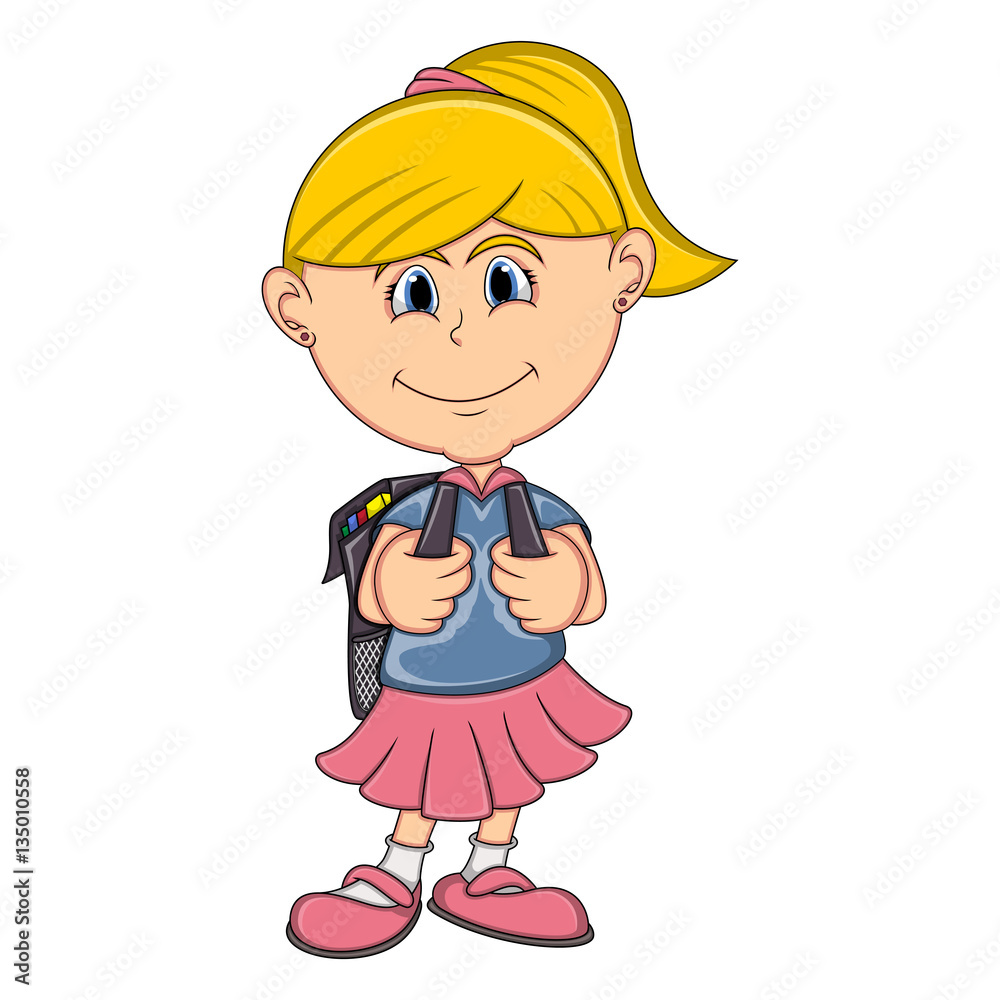 Little girl with backpack cartoon Little girl with backpack cartoon