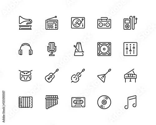 Music icon set, outline style
