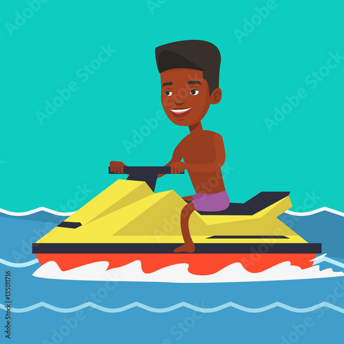 African man training on jet ski in the sea.