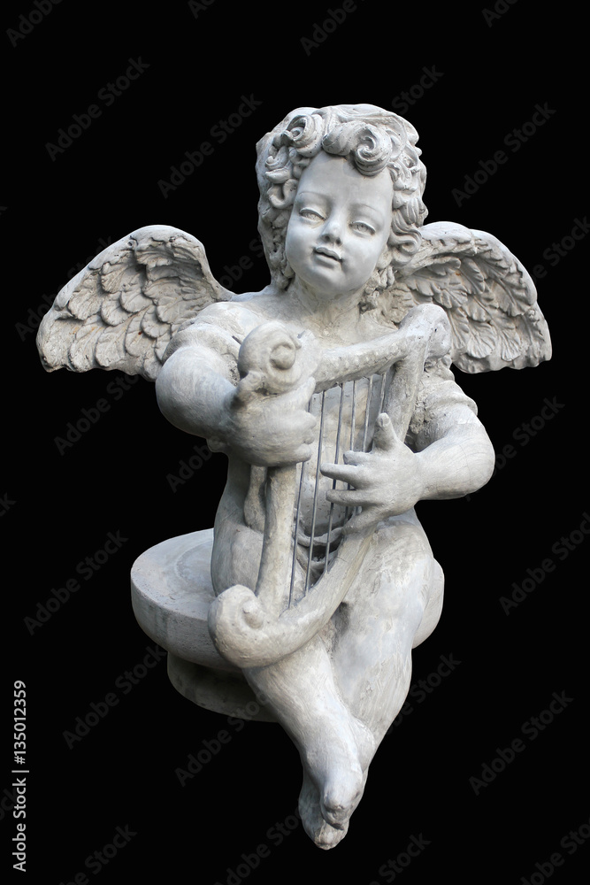 Cupids statue isolated on black background