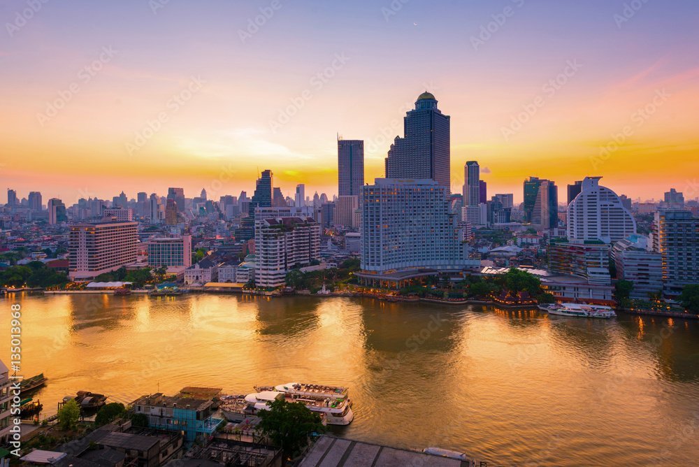 Bangkok city skyline with Chaophraya river view. Bangkok city skyline with Chaophraya river view.