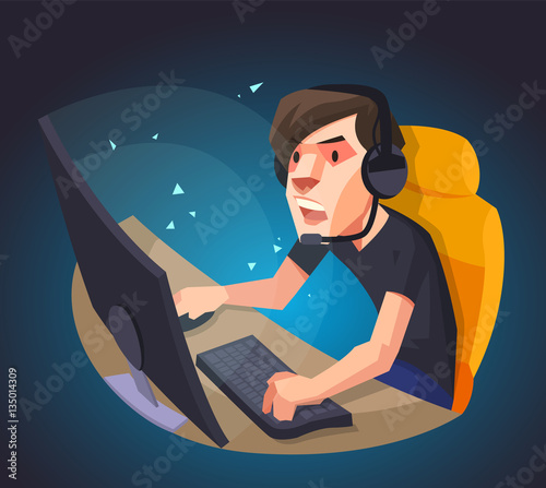 A man play the computer game, Vector illustration.