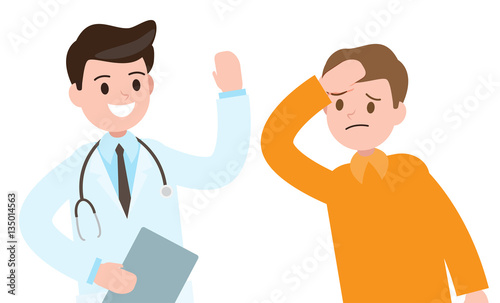 smiling doctor and patient. healthcare and professionalism concept. medical information. vector illustration.