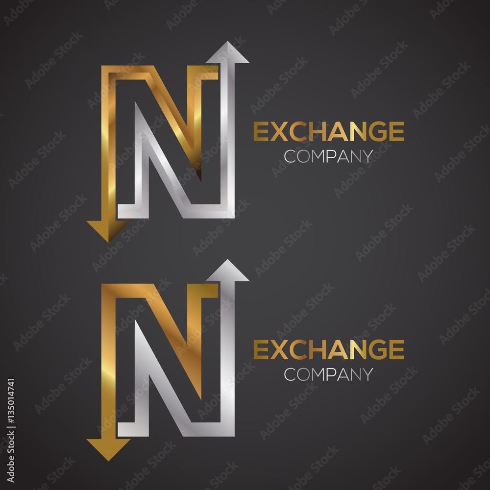 Letter N logo design template Gold and Silver color. Arrow creative sign Letter N logo design template Gold and Silver color. Arrow creative sign