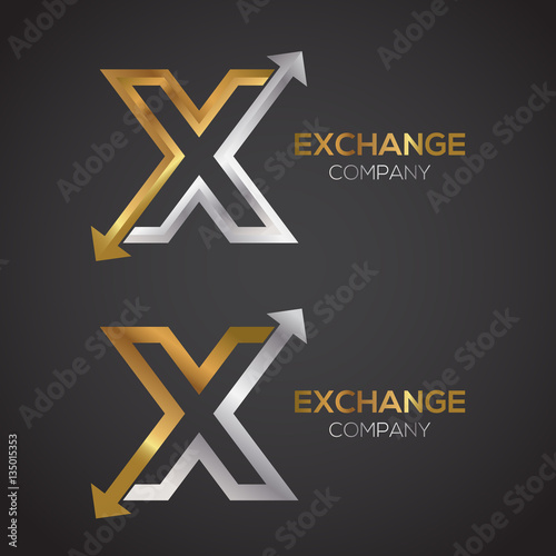 Letter X logo design template Gold and Silver color. Arrow creative sign