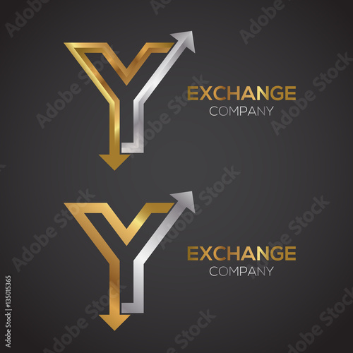Letter Y logo design template Gold and Silver color. Arrow creative sign
