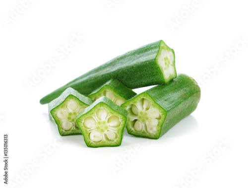 fresh okra or green roselle on white background.