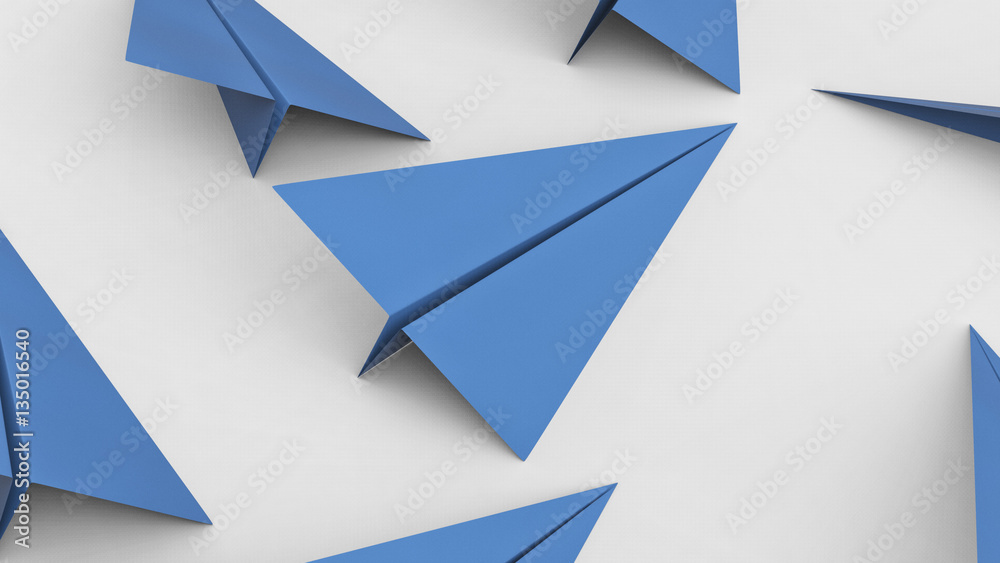 Blue Paper Planes on a White Surface Blue Paper Planes on a White Surface