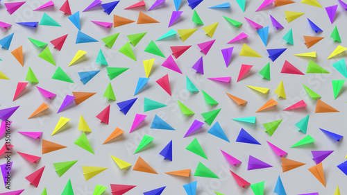 Colorful Paper Planes on a White Surface