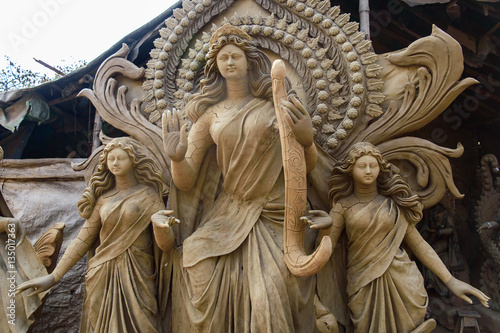 Tableau sur toile Unfinished sculpture of Hindu Goddess.
