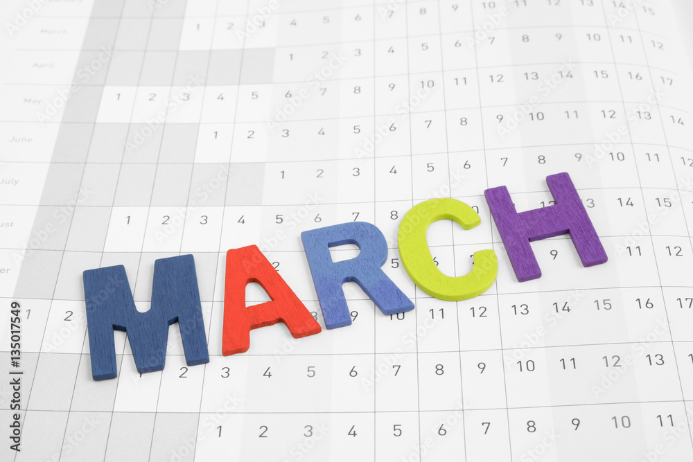 Colorful March month on calendar paper