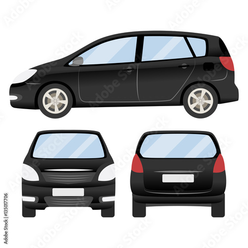 black car vector template. Isolated family vehicle set on white background. Vector illustration with gradient colors.