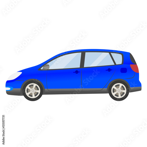 blue car vector template. Isolated family vehicle set on white background. Vector illustration with gradient colors.