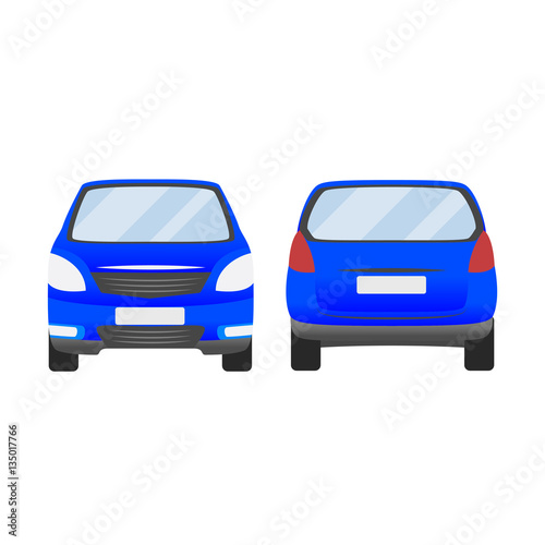 blue car vector template. Isolated family vehicle set on white background. Vector illustration with gradient colors.