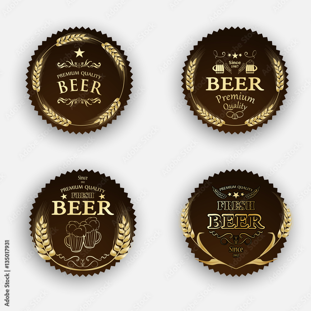 set of round stickers beer