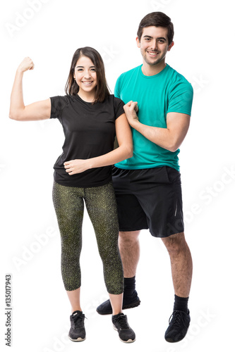 Cute couple working out together