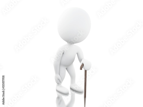 3d white people with walking stick.