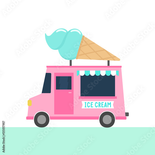 Ice cream truck. Vector hand drawn illustration