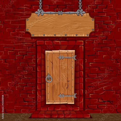 Tavern or Store Facade Door Gate with Signboard