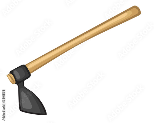 Hoe isolated background. Garden tool. Cartoon icon. Vector illustration.