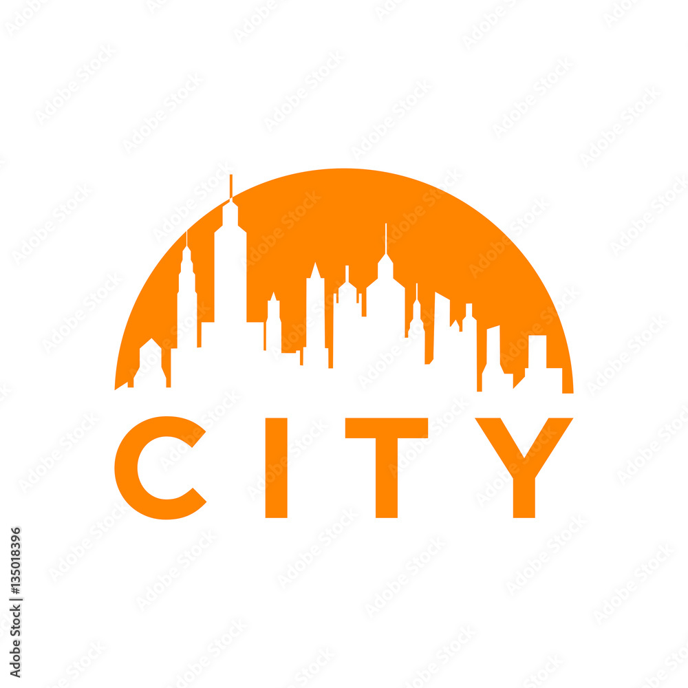 City Silhouette Green Sky Icon Logo Vector