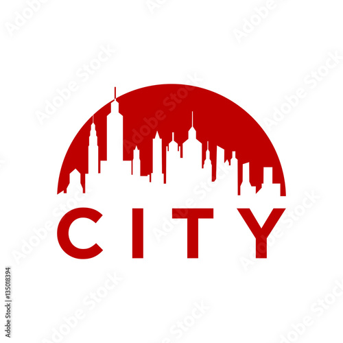 City Silhouette Green Sky Icon Logo Vector