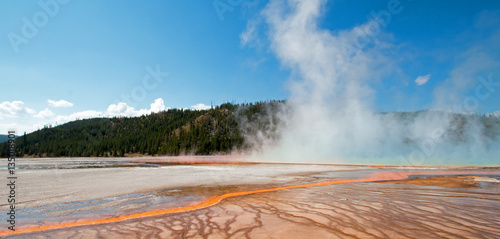 Midway Geyser Basin at Grand Prismatic Spring in Yellowstone National Park in Wyoming US of A