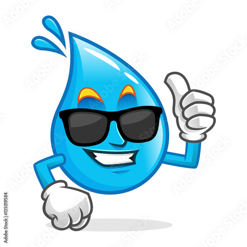 Cool water mascot wearing sunglasses, water character, water cartoon vector