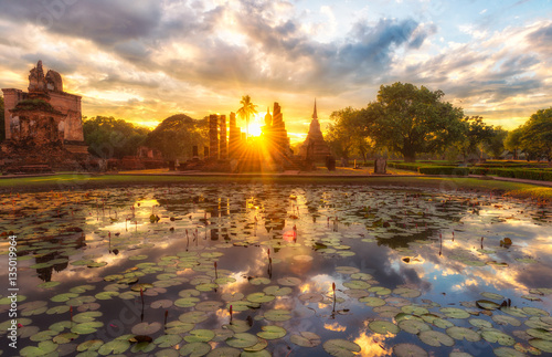 The sun set of Sukhothai historical park Thailand
