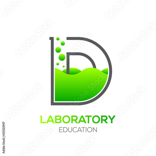 Letter D Green color,Laboratory beaker,Science education,Chemical Logotype