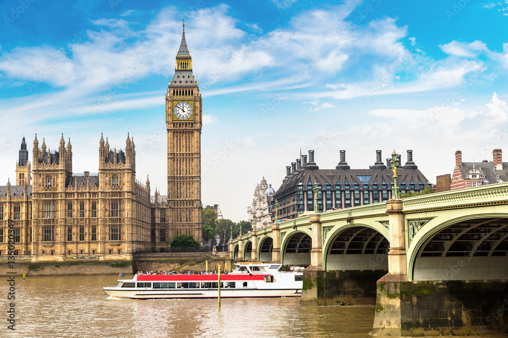 Naklejka premium Big Ben, Parlament, Most Westminsterski w Londynie