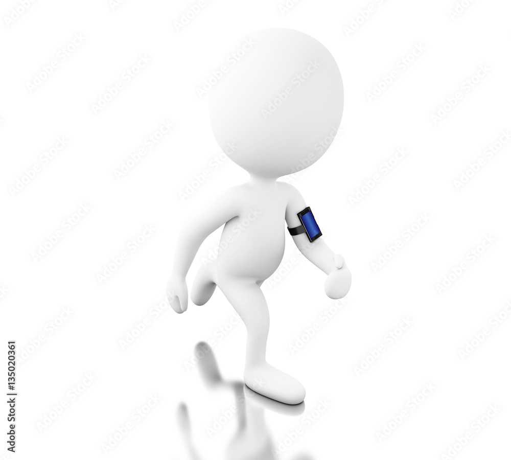 3d White person jogging with a mobile phone 3d White person jogging with a mobile phone