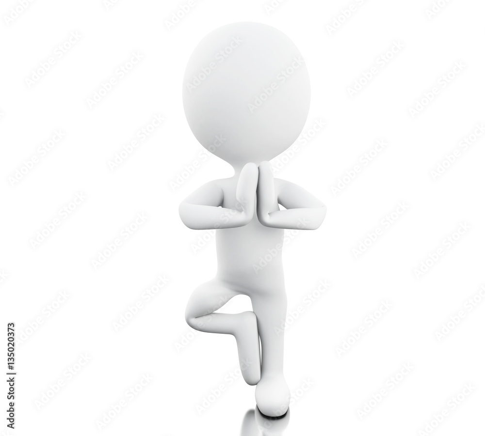 3d Withe people doing yoga exercise 3d Withe people doing yoga exercise