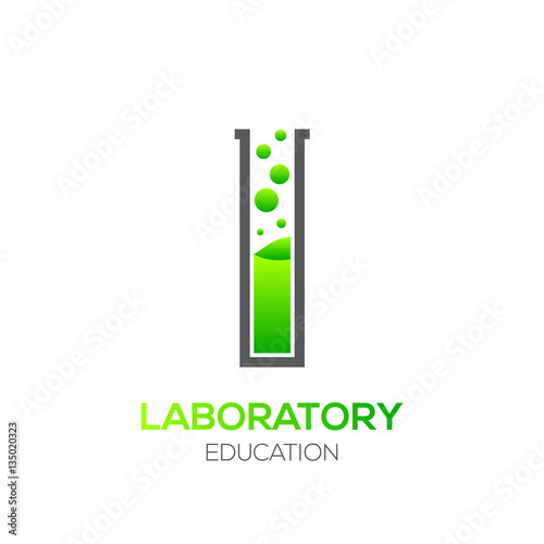 Letter I Green color,Laboratory beaker,Science education,Chemical Logotype
